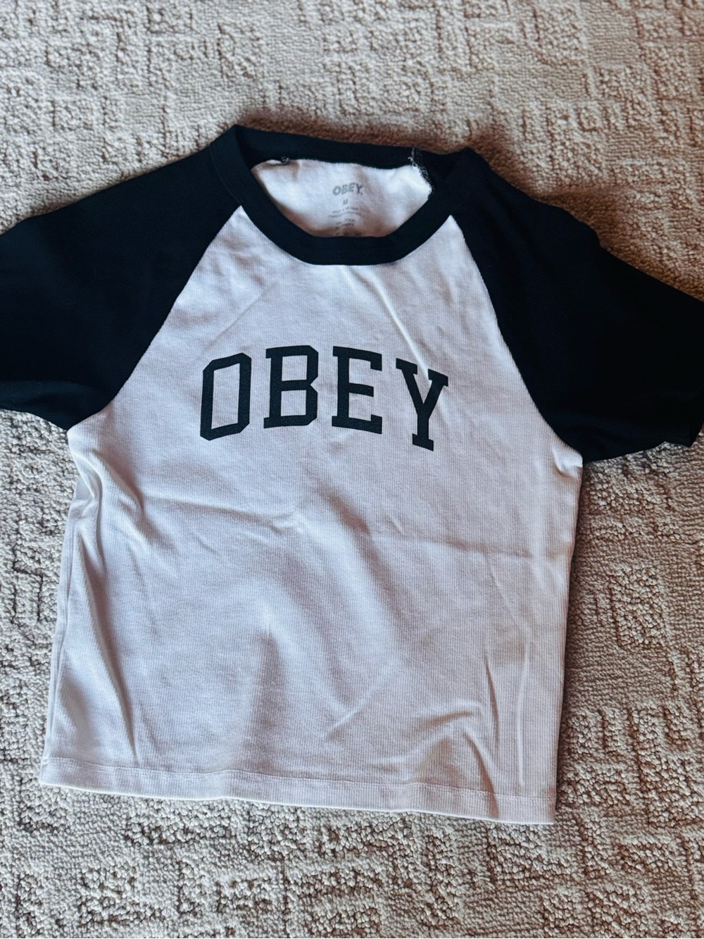 Obey Kids Black & White Raglan Logo Tee